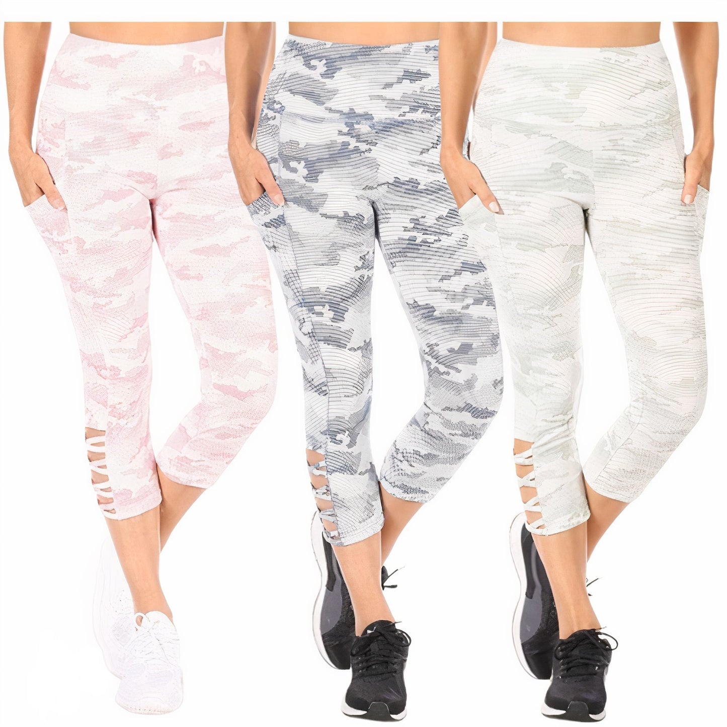 Women's Tummy Control Capri Leggings with Pockets (3-Pack)