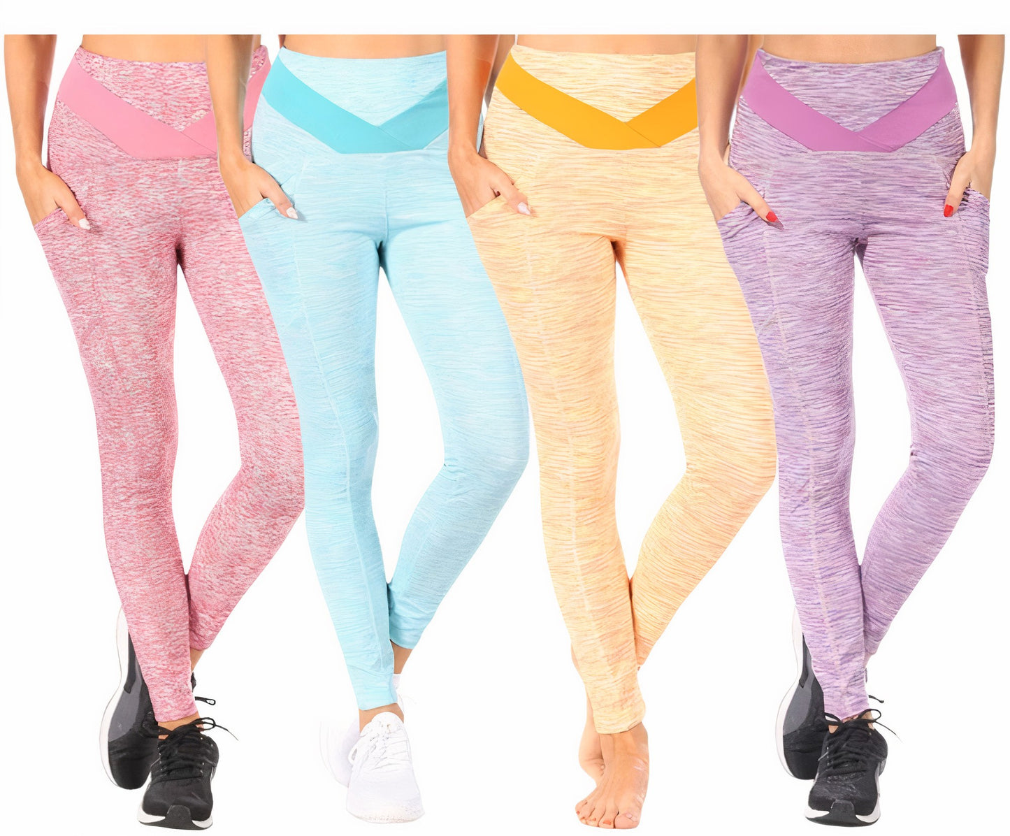 4-Pack: Women's Tummy Control Active Leggings with Pockets