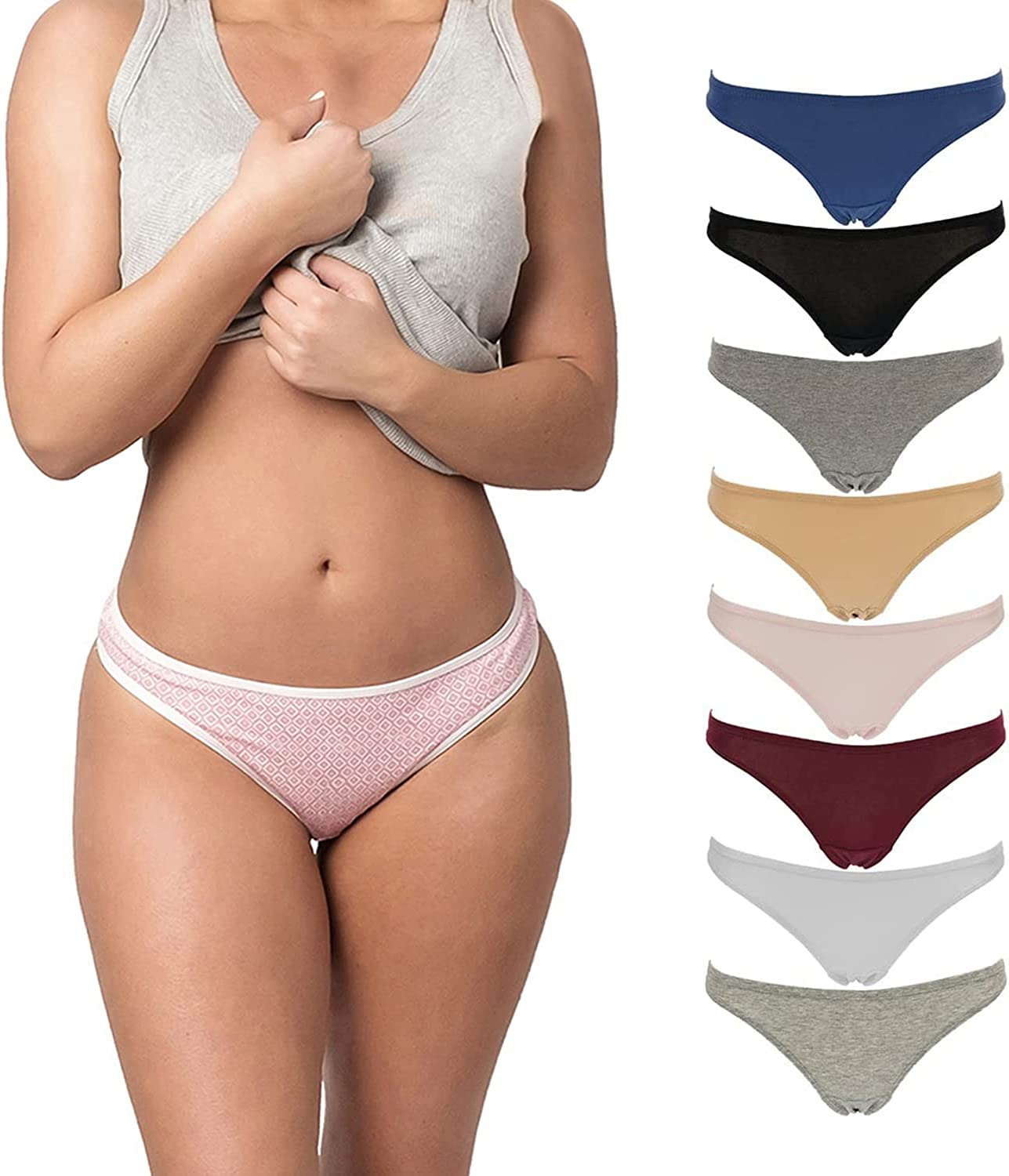 {8-Pack} Cotton Blend Thong Underwear