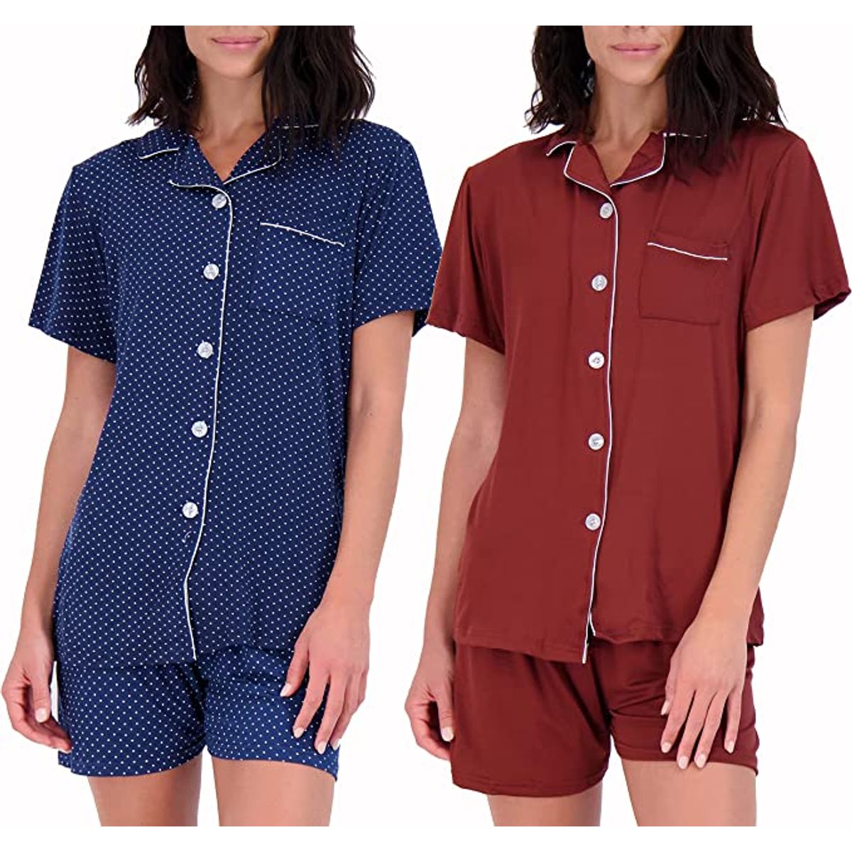 Women's Matching Shirt & Shorts Pajamas, Button-Down Style (2-Pack)
