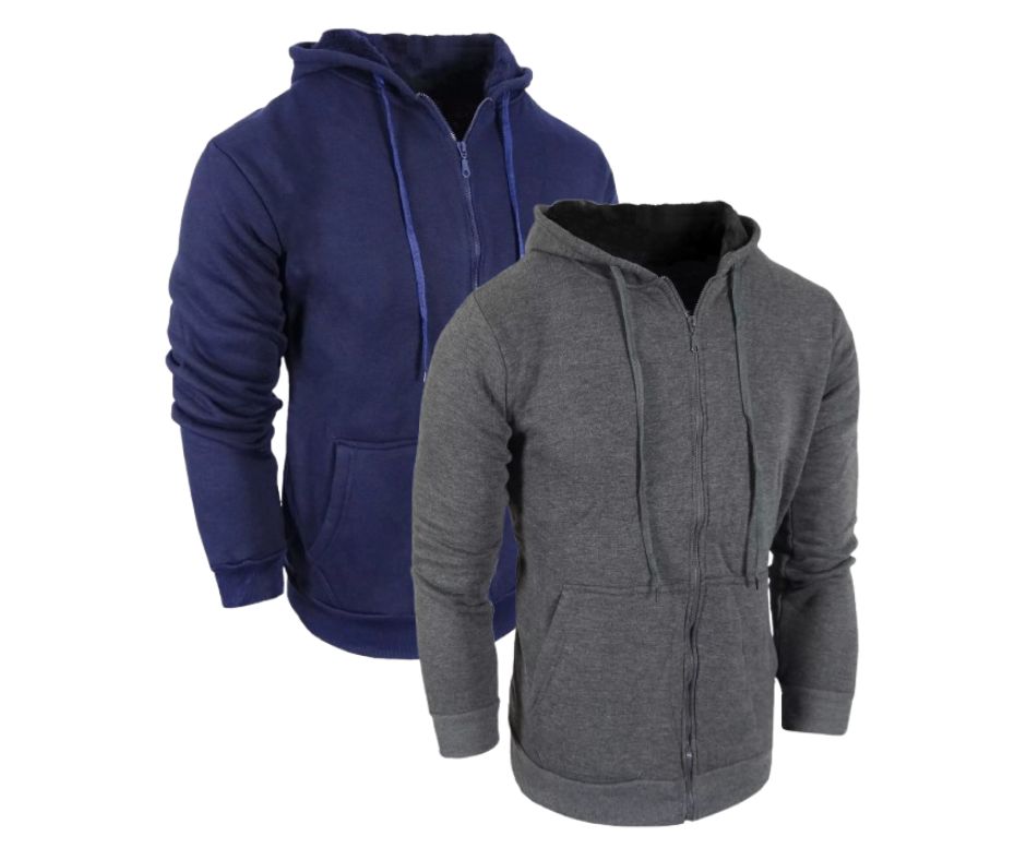 {2-Pack} Men's Sherpa Fleece Lined Full-Zip Hoodies