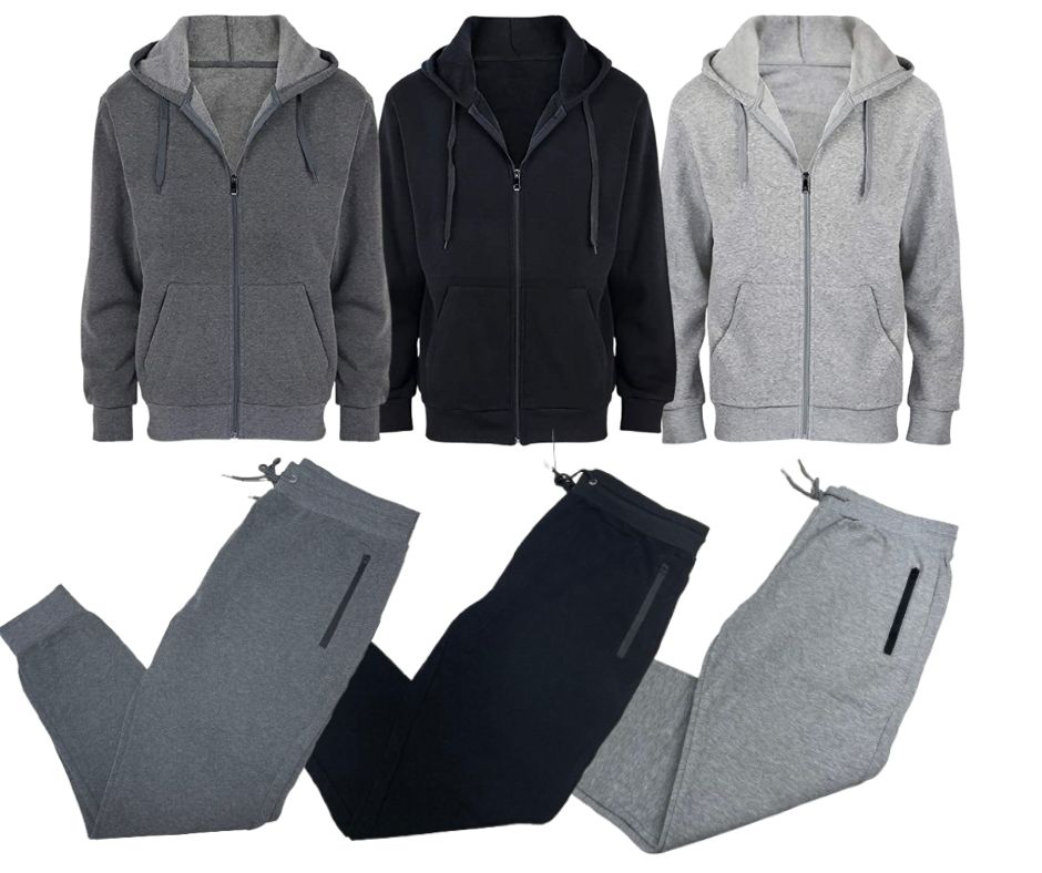 {2-Piece} Men’s Fleece-Lined Full Zip Hoodie & Jogger Set (S-2XL)