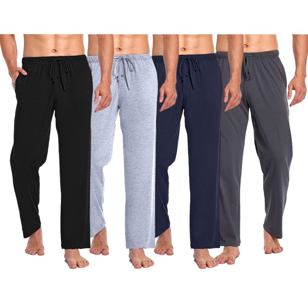 (4-Pack) Men's Cotton Lounge Pajama Pants with Pockets