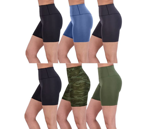 (6-Pack) Women's Active Athletic High-Waisted Biker Shorts