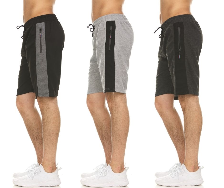 (3-Pack) Men's Moisture-Wicking Shorts with Zipper Pockets