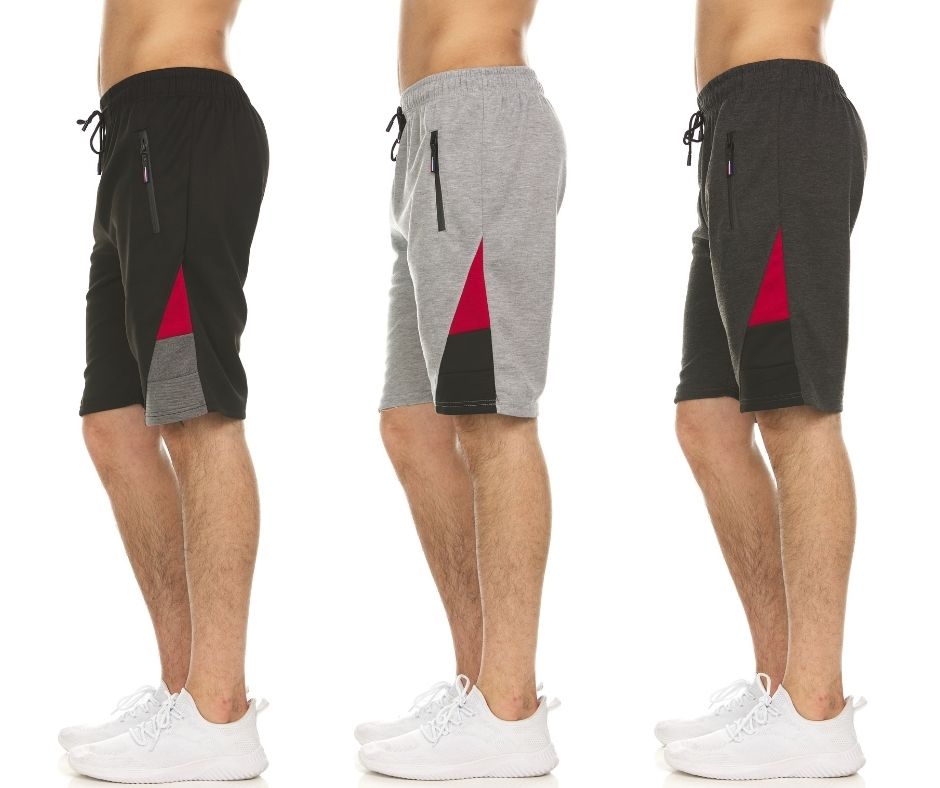 (3-Pack) Men's Moisture-Wicking Shorts with Zipper Pockets