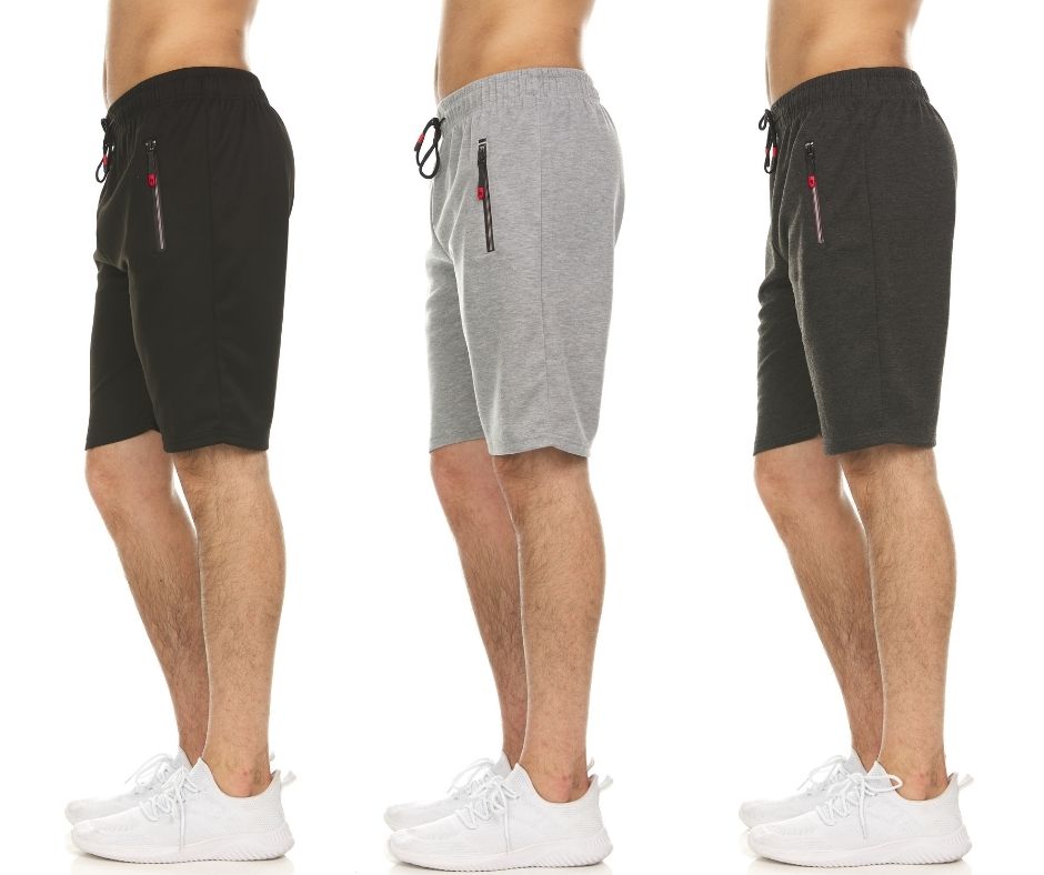 (3-Pack) Men's Moisture-Wicking Shorts with Zipper Pockets