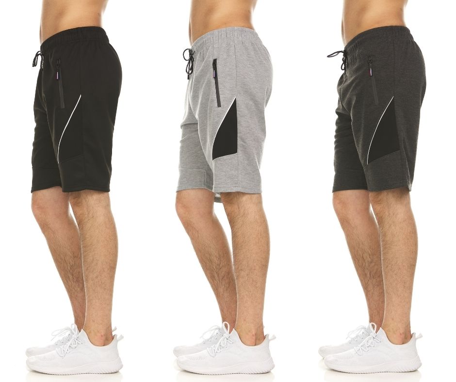 (3-Pack) Men's Moisture-Wicking Shorts with Zipper Pockets