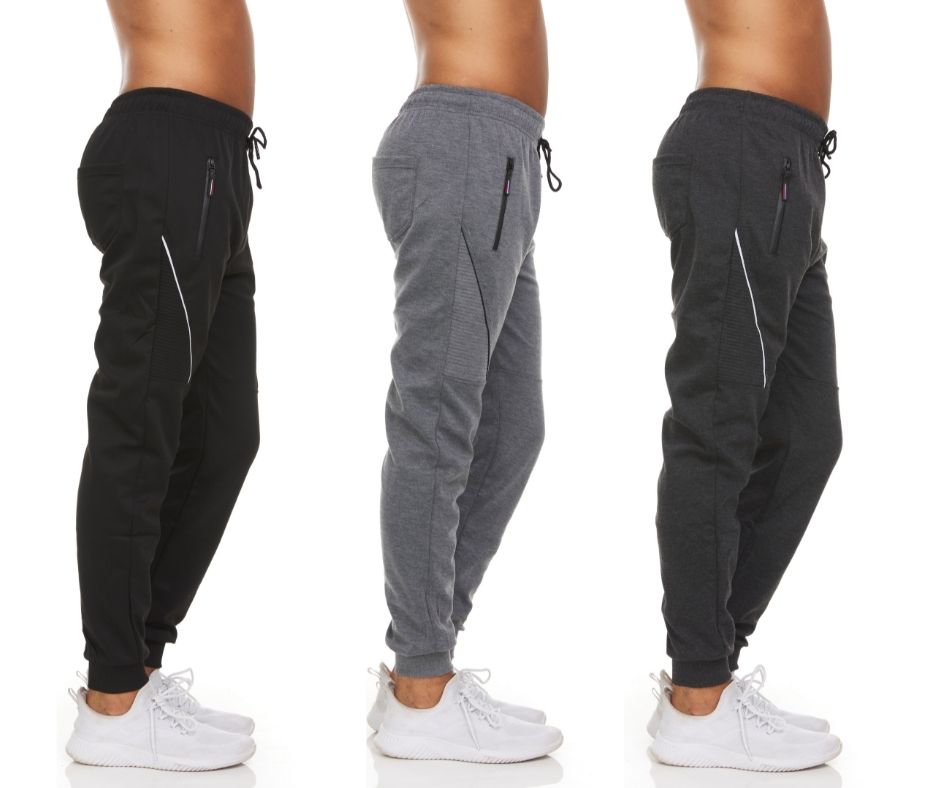 (3-Pack) Men's Moisture-Wicking Jogger Pants with Zipper Pockets