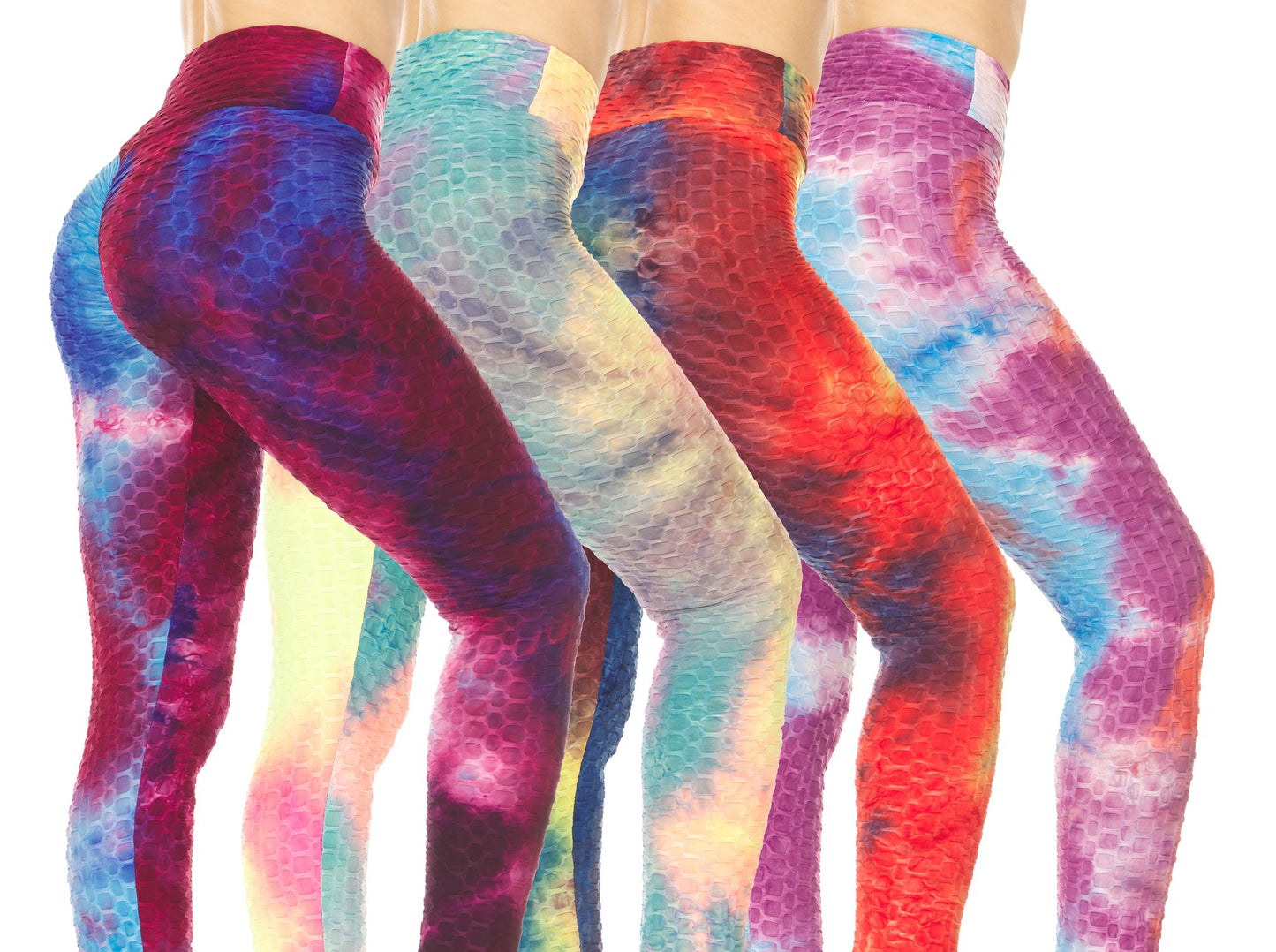 (3-Pack) Women's Ruched Tye Dye High-Waist Tummy Control Leggings