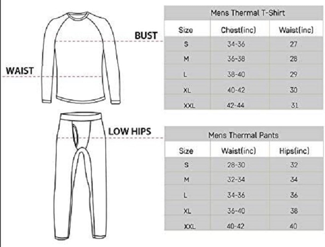 Men's Thermal Underwear Base Layer Top and Bottom Set (2-Sets)