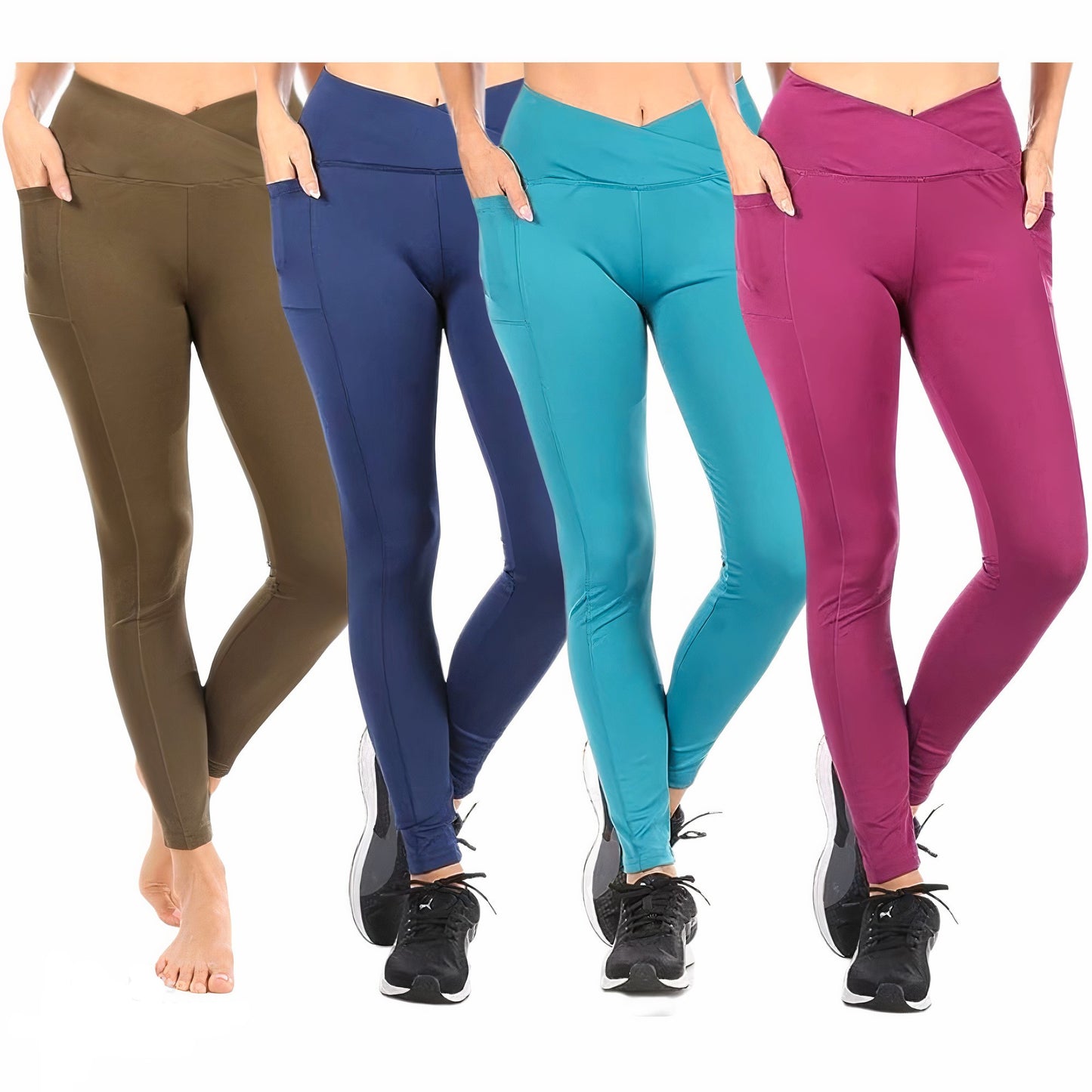 Women's High-Waist Active Leggings with Pockets (4-Pack)