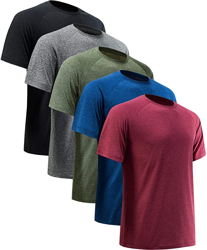 Men's Active Athletic Dry-Fit Performance T-Shirts (5-Pack)