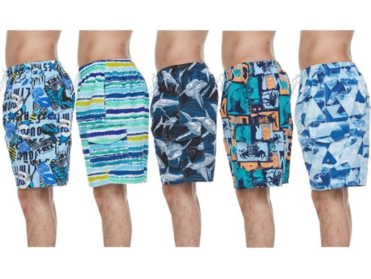 (3-Pack) Men's Printed Quick-Dry Swim Shorts with Cargo Pocket