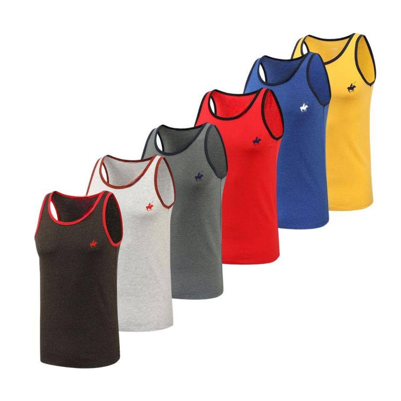 (5-Pack) Men's Two Tone Crew Neck Tanks Tops Classic Cotton