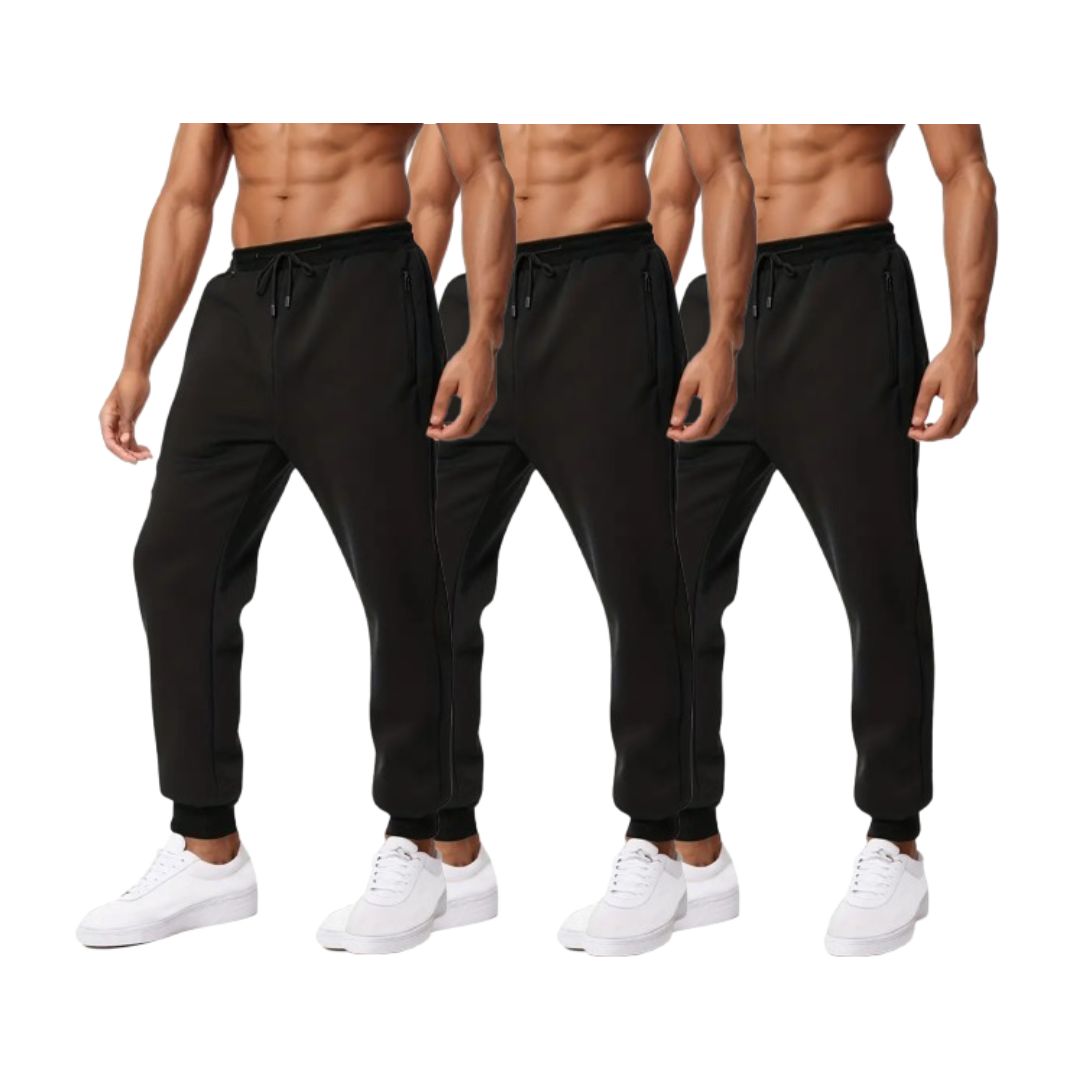 {3-Pack} Men's Essential Fleece Jogger Pants with Tech Zipper Pockets