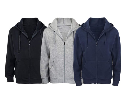 (3-Pack) Men's Heavyweight Full-Zip Fleece Hoodies