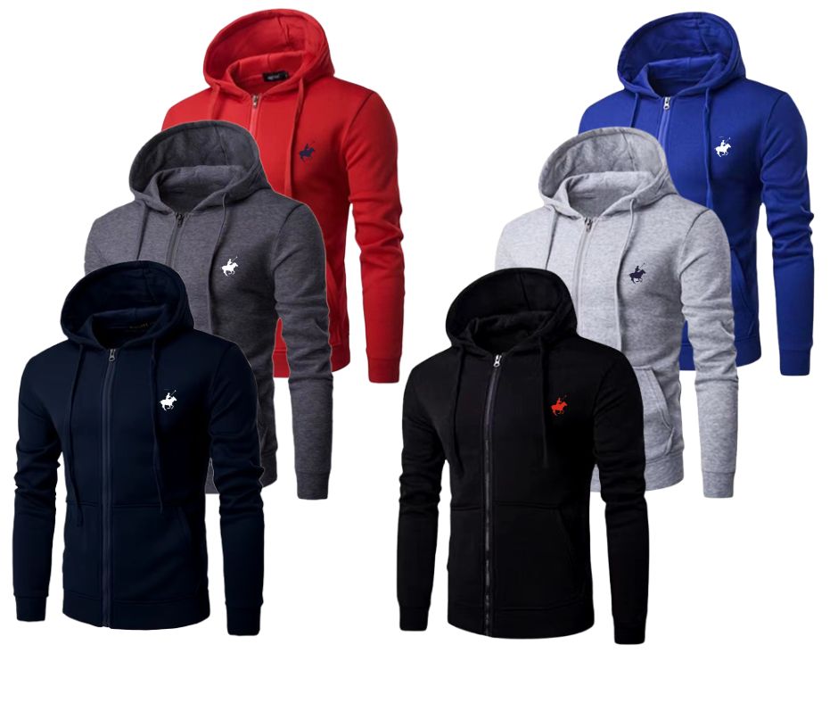 (3-Pack) Men's Basic Essential Full-Zip Fleece Hoodies