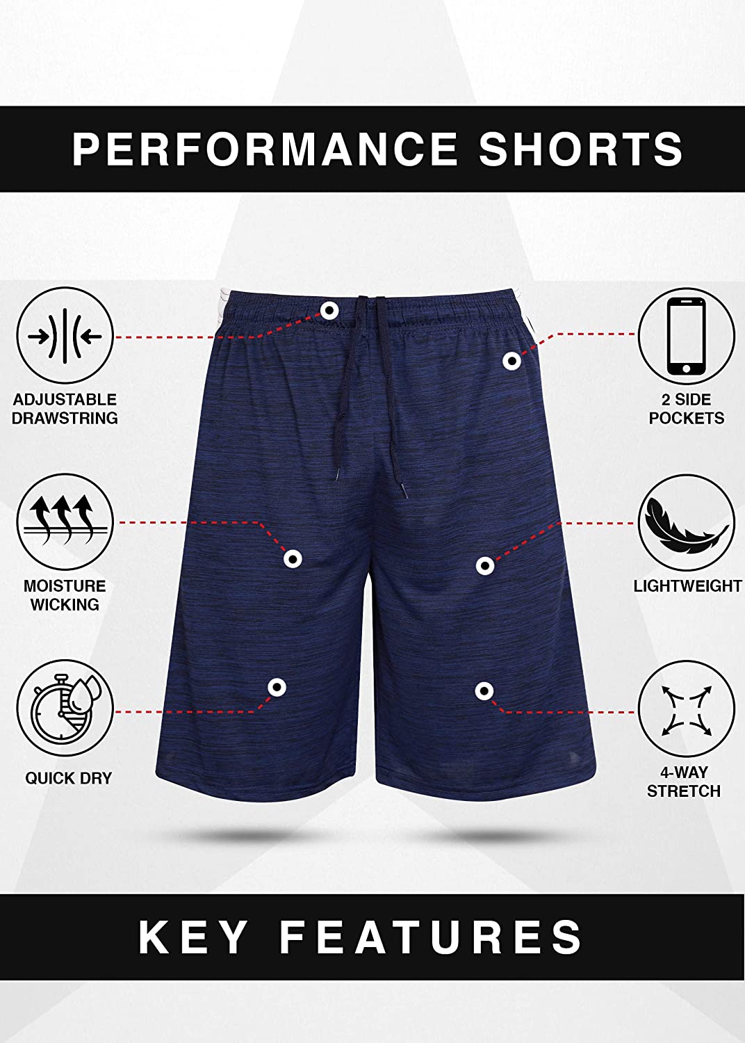 {5-Pack} Men's Active Athletic Performance Shorts