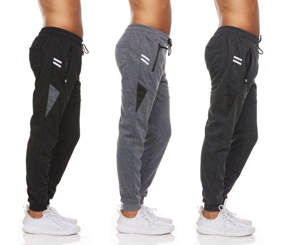 Men's Fleece Jogger Pants with Zipper Pockets (3-Pack)