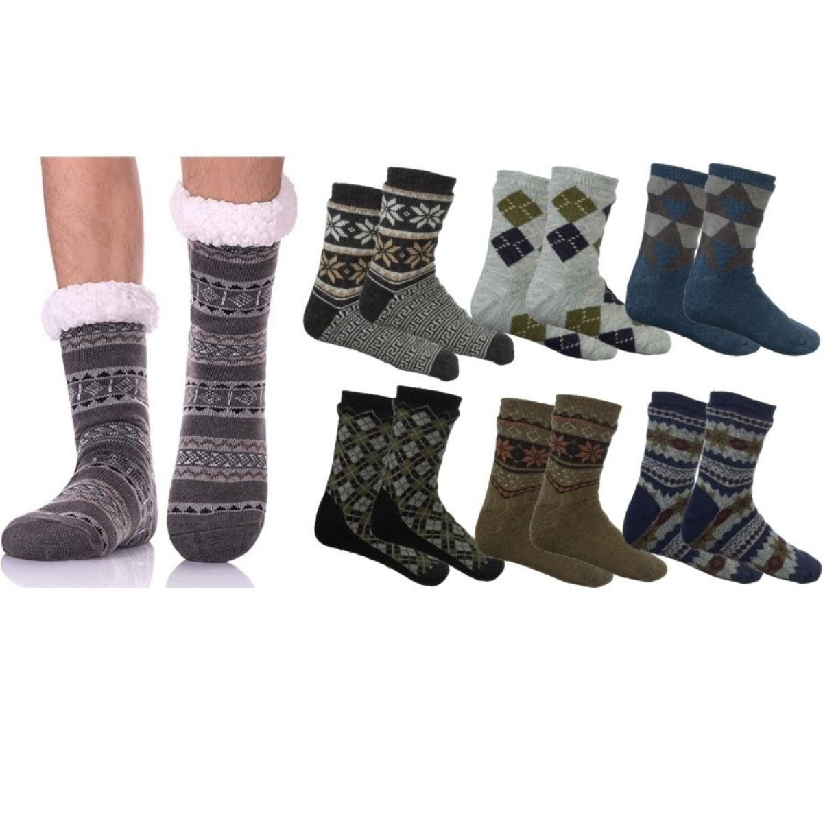 Men's Soft Fluffy Sherpa Slipper Socks (3-Pairs)