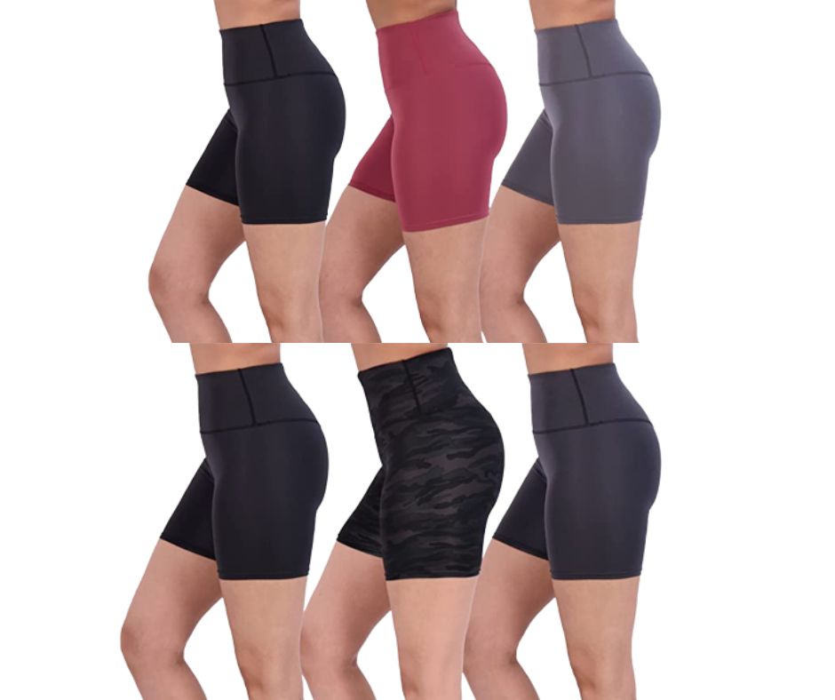 (6-Pack) Women's Active Athletic High-Waisted Biker Shorts