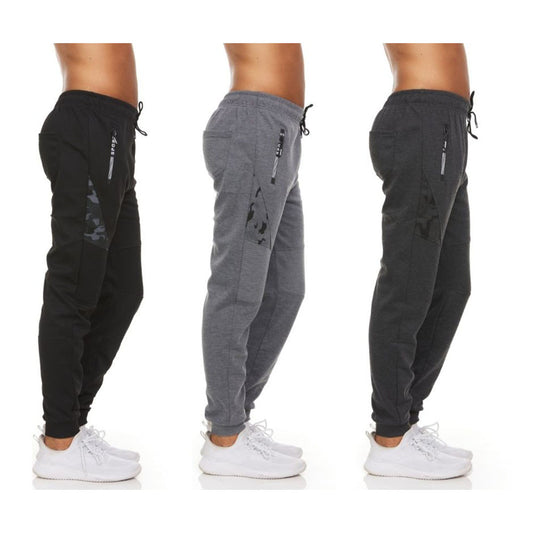 Men's Fleece Jogger Pants with Zipper Pockets (3-Pack)