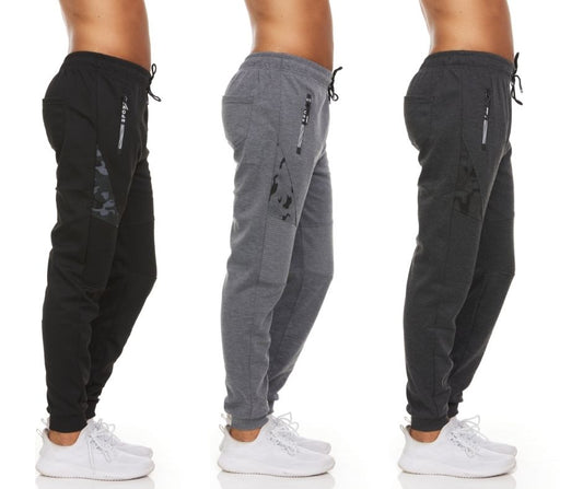 (3-Pack) Men's Moisture-Wicking Jogger Pants with Zipper Pockets