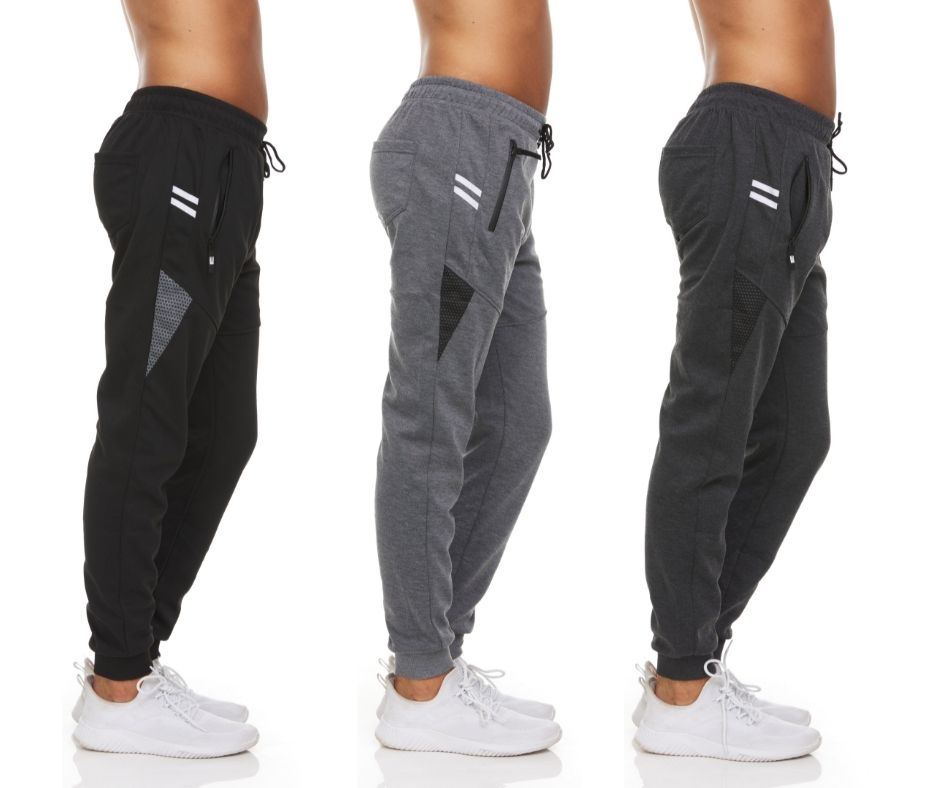 (3-Pack) Men's Moisture-Wicking Jogger Pants with Zipper Pockets